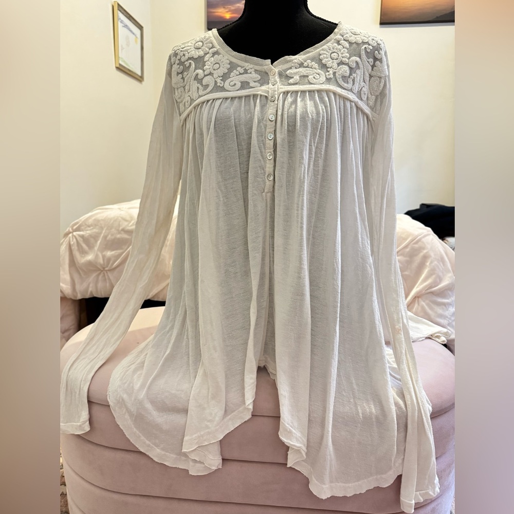 Free People Cream Lace Detail Top